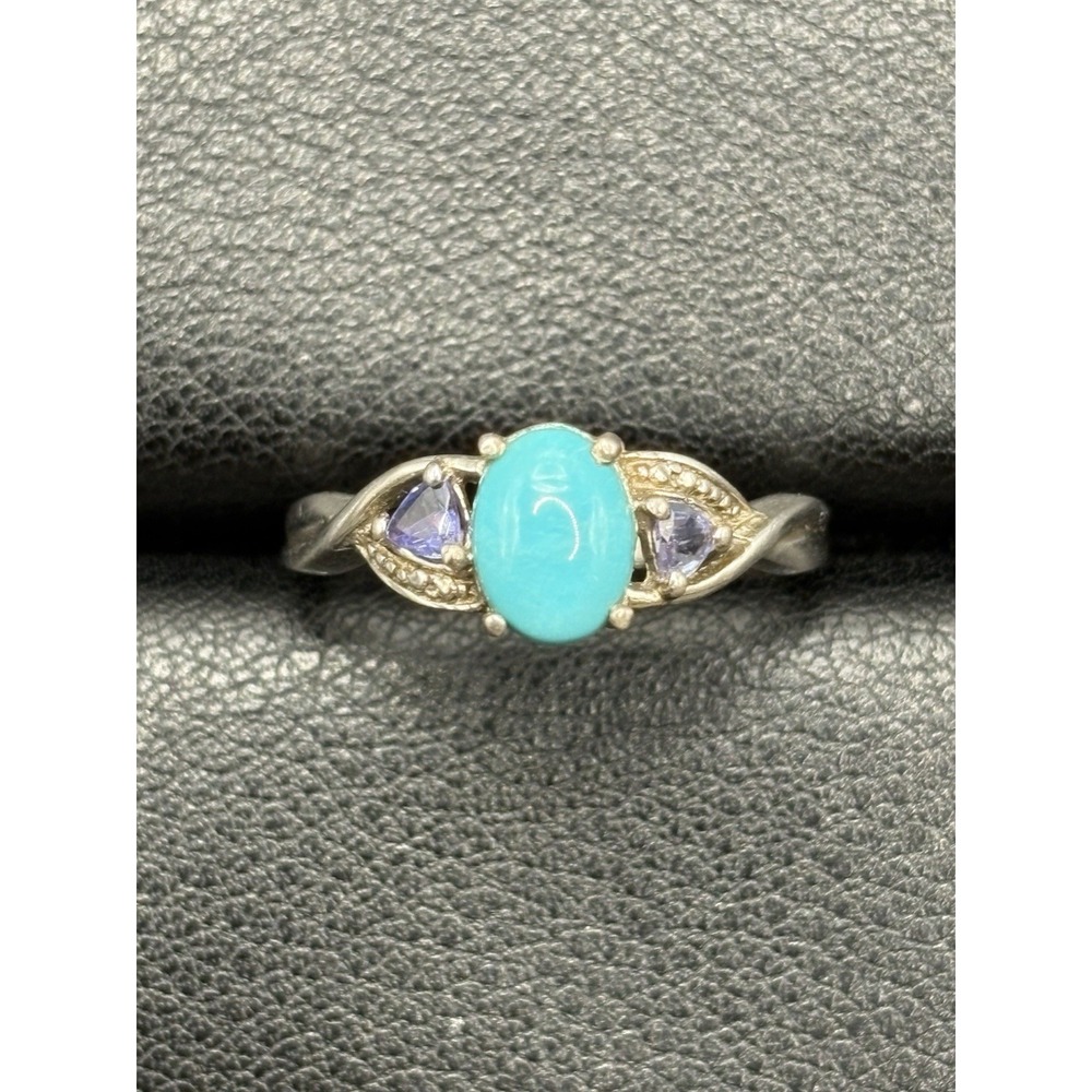 STS JTV Sterling Silver Turquoise Tanzanite Ring Size 8.25 F8